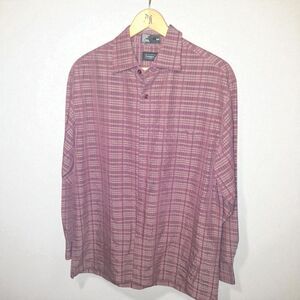 Haggar Men’s Button-Up Long Sleeve Shirt – Maroon Plaid, Size Medium